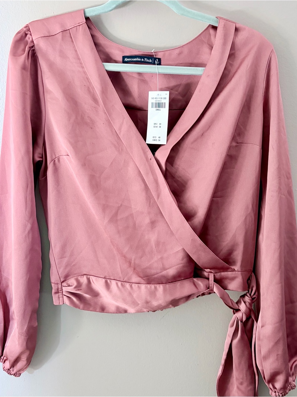 Abercrombie & Fitch Dusty Rose Satin Wrap Blouse
